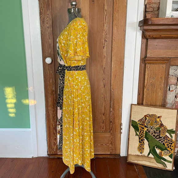 Leopard Print Floral Patchwork Midi Crossover Tie Dress - Size Medium - Picture 5 of 11